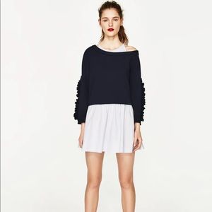 Zara Poplin Dress with Ruffled Sleeves NWOT